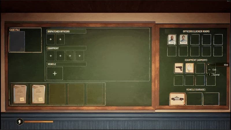 The dispatch board for selecting a case, officers, equipment and a vehicle