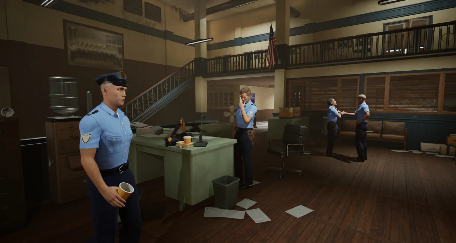 Police Chief Simulator officers working inside the police station