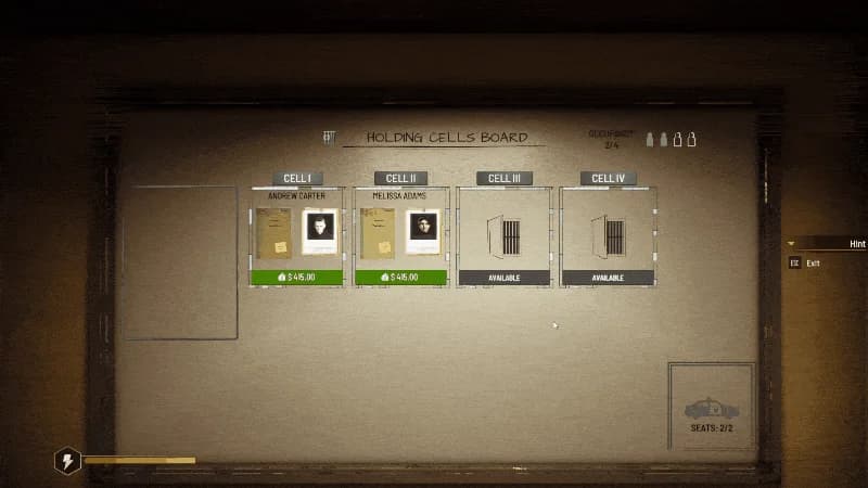 The Holding Cells Board showing occupied and available cells