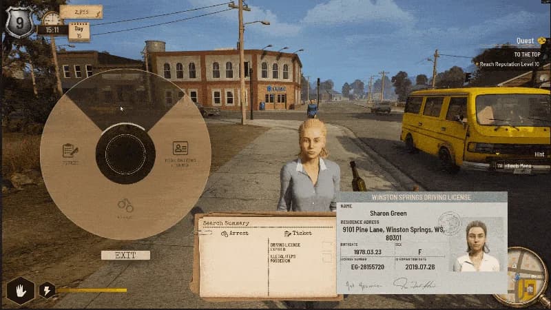 The in-game radial interaction menu beside a civilian and a driving licence