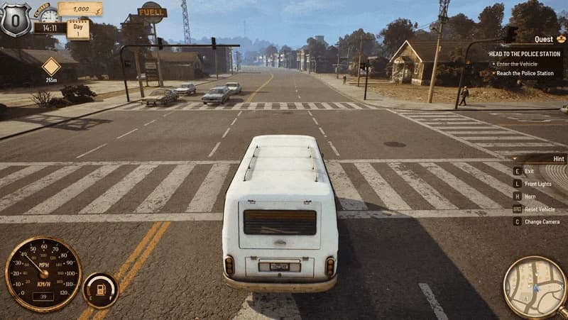 Driving through Winston Springs with the minimap visible at bottom right